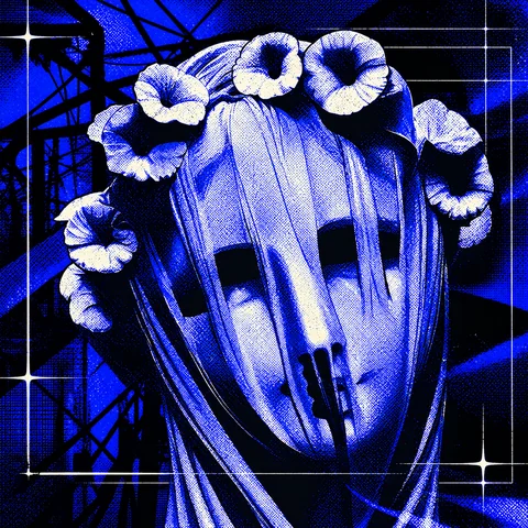 TENGO: a masked figure under a crown of flowers